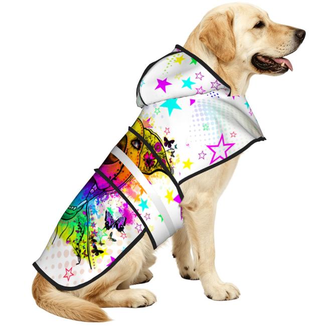 Preview: Hunde Regenmantel mit Hundemotiv Hazel - Hunderegenmantel, Wasserfest, bunte Popart Hundemotive, Mischling, Mix, AmStaff, Pitbull, Pitty